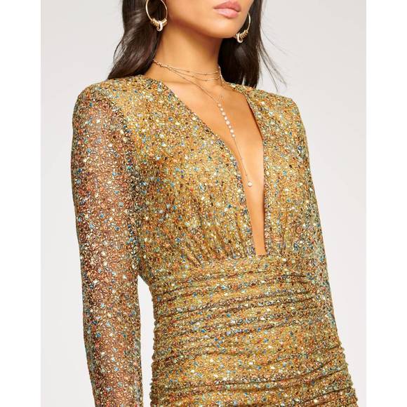 NEW RAMY BROOK leith plunging neck dress in magical mesh - Picture 2 of 4